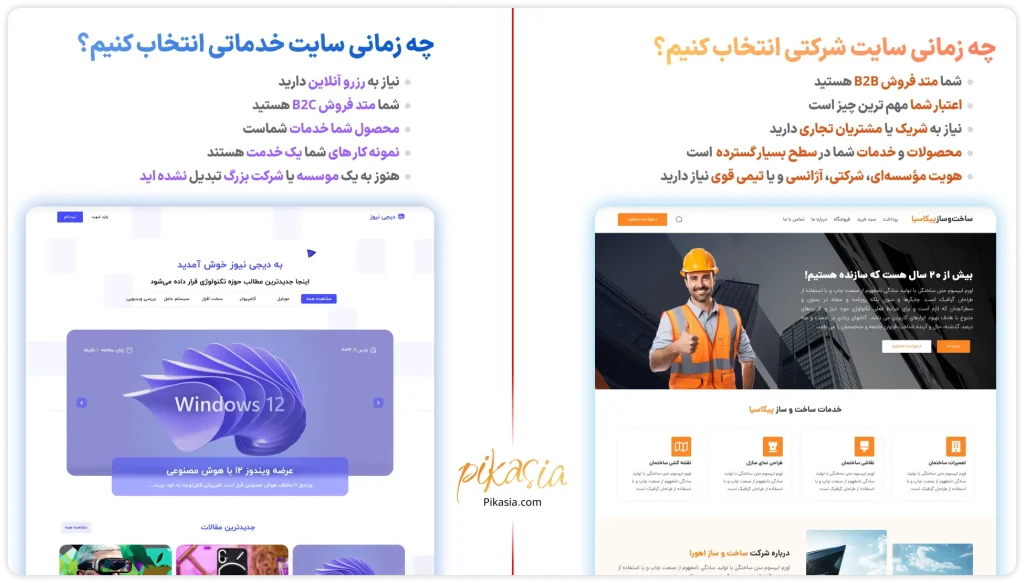 چه زمانی سایت شرکتی و چه زمانی سایت خدماتی انتخاب کنیم؟